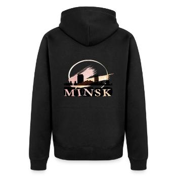 Minsk Belarus Stadt Skyline Heimat Liebe Gold - Unisex Premium Bio Zip Hoodie - Schwarz - Hinten - Nico (187cm)