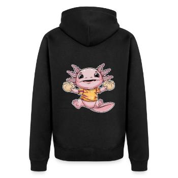 Kawaii Axolotl mit Decke und - Unisex Premium Bio Zip Hoodie - Schwarz - Hinten - Nico (187cm)