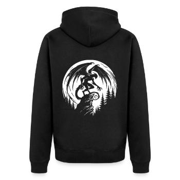 Wasserspeier – Wächter der Nacht - Gargoyle Design - Unisex Premium Bio Zip Hoodie - Schwarz - Hinten - Nico (187cm)