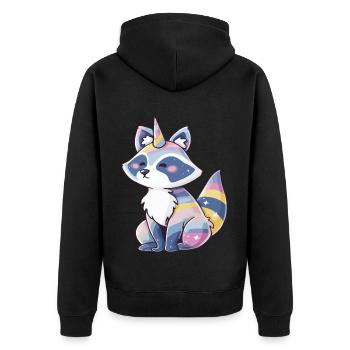 Niedliches Waschbär-Einhorn, pastellfarbenes Regenbogen-Tierdesign - Unisex Premium Bio Zip Hoodie - Schwarz - Hinten - Nico (187cm)