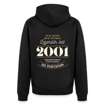 Der Mann der Mythos Legendär seit Jahrgang 2001 - Unisex Premium Bio Zip Hoodie - Schwarz - Hinten - Nico (187cm)