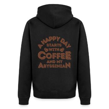 Abessinier Katze Kaffee Cafe - Unisex Premium Bio Zip Hoodie - Schwarz - Hinten - Nico (187cm)
