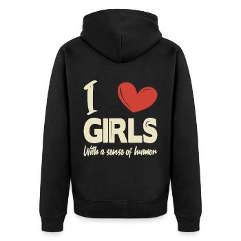 Ich liebe Mädchen - Unisex Premium Bio Zip Hoodie - Schwarz - Hinten - Nico (187cm)