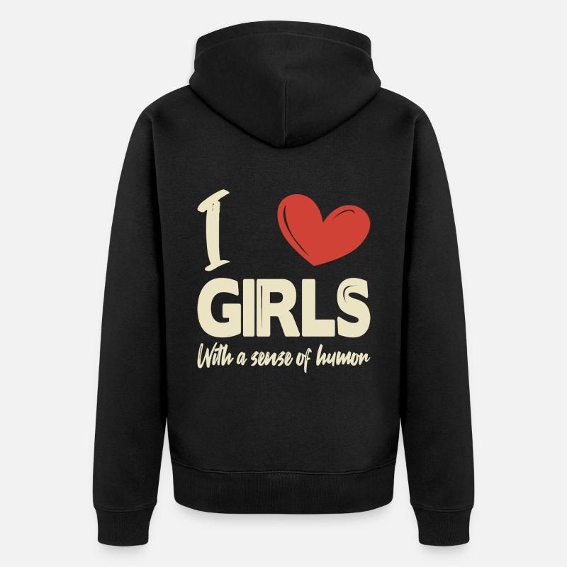 Ich liebe Mädchen - Unisex Premium Bio Zip Hoodie - Schwarz