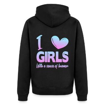 Ich liebe Mädchen - Unisex Premium Bio Zip Hoodie - Schwarz - Hinten - Nico (187cm)
