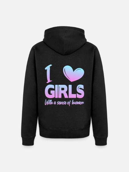 Ich liebe Mädchen - Unisex Premium Bio Zip Hoodie - Schwarz