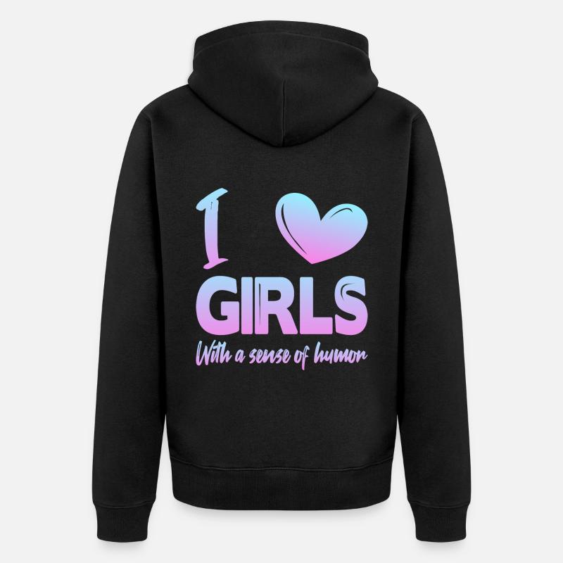 Ich liebe Mädchen - Unisex Premium Bio Zip Hoodie - Schwarz