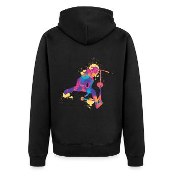 Stunt Scooter colorful - Unisex Premium Bio Zip Hoodie - Schwarz - Hinten - Nico (187cm)
