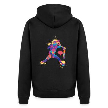 Scooter stunt colorful - Unisex Premium Bio Zip Hoodie - Schwarz - Hinten - Nico (187cm)