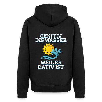 Lehrer Wasser Deutsch Humor Geschenk - Unisex Premium Bio Zip Hoodie - Schwarz - Hinten - Nico (187cm)