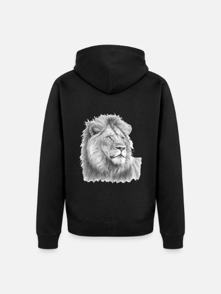 Tête de Lion Tête de Lion Noir et Blanc Dessiné - Veste à capuche bio Premium Unisexe - noir