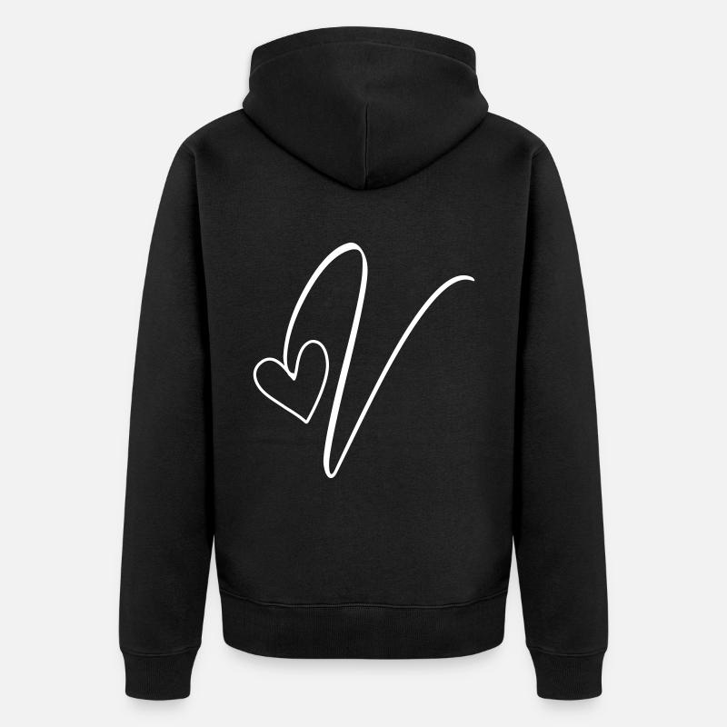 Buchstabe V Buchstabe-V Kalligrafie - Unisex Premium Bio Zip Hoodie - Schwarz