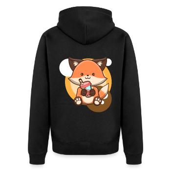 Fox and Bubble Tea - Unisex Premium Organic Zip Hoodie - black - Back - Nico (187cm)