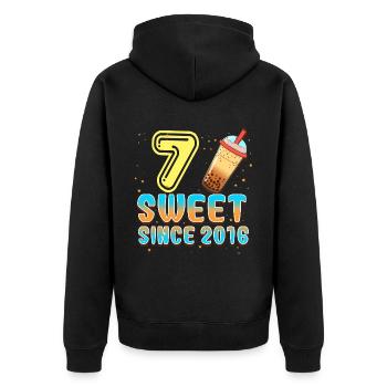 7. Geburtstag Bubble Tee - Unisex Premium Bio Zip Hoodie - Schwarz - Hinten - Nico (187cm)