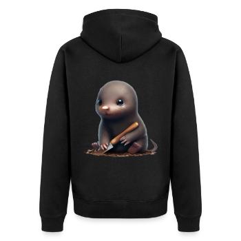 Cute mole with shovel - Unisex Premium Organic Zip Hoodie - black - Back - Nico (187cm)