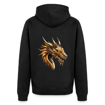 Drache Gold Fantasie Magie Mystik Kreatur Tier - Unisex Premium Bio Zip Hoodie - Schwarz - Hinten - Nico (187cm)