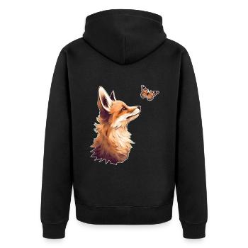 Fox with butterfly - Unisex Premium Organic Zip Hoodie - black - Back - Nico (187cm)