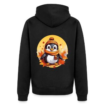 Pinguin im Herbst: Laub & Sonnenuntergang - Unisex Premium Bio Zip Hoodie - Schwarz - Hinten - Nico (187cm)