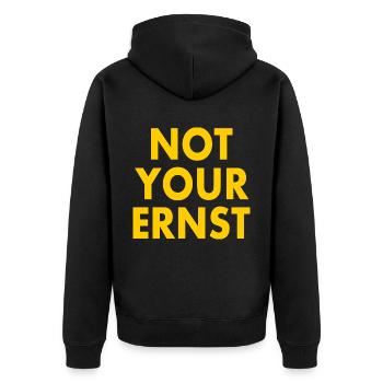 Not your ernst - Unisex Premium Bio Zip Hoodie - Schwarz - Hinten - Nico (187cm)