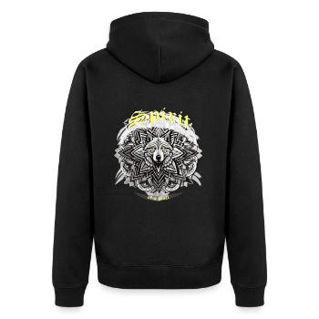 Spirit of a Wolf: Indianer-inspiriertes Mandala - Unisex Premium Bio Zip Hoodie - Schwarz - Hinten - Nico (187cm)