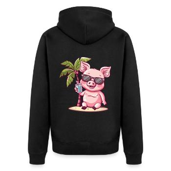 Pig Summer Beach Vacation - Unisex Premium Organic Zip Hoodie - black - Back - Nico (187cm)