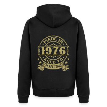 Jahrgang 1976 Geburtstag 1976 Retro-Geschenk - Unisex Premium Bio Zip Hoodie - Schwarz - Hinten - Nico (187cm)