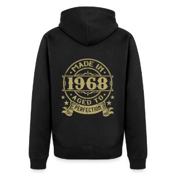 Jahrgang 1968 Geburtstag 1968 Retro-Geschenk - Unisex Premium Bio Zip Hoodie - Schwarz - Hinten - Nico (187cm)
