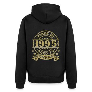 Jahrgang 1995 Geburtstag 1995 Retro Geschenk - Unisex Premium Bio Zip Hoodie - Schwarz - Hinten - Nico (187cm)