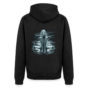 Rätselhafte Wassernymphe mit fließendem Haar - Unisex Premium Bio Zip Hoodie - Schwarz - Hinten - Nico (187cm)