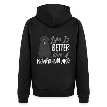 Das Leben ist besser mit einem Neufundland - Unisex Premium Bio Zip Hoodie - Schwarz - Hinten - Nico (187cm)