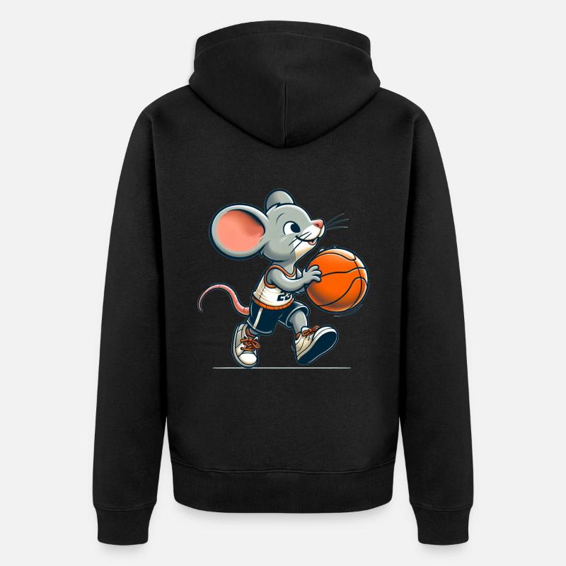 Souris mignonne de basketteur - Veste à capuche bio Premium Unisexe - noir