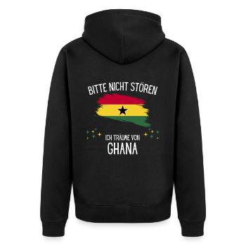 Bitte Nicht Stören Ich Träume Von Ghana - Unisex Premium Bio Zip Hoodie - Schwarz - Hinten - Nico (187cm)