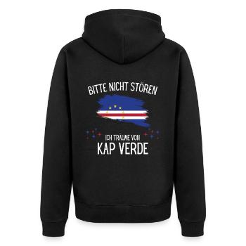 Bitte nicht stören ich träume von Kap Verde - Unisex Premium Bio Zip Hoodie - Schwarz - Hinten - Nico (187cm)