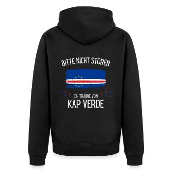 Bitte nicht stören ich träume von Kap Verde - Unisex Premium Bio Zip Hoodie - Schwarz - Hinten - Nico (187cm)