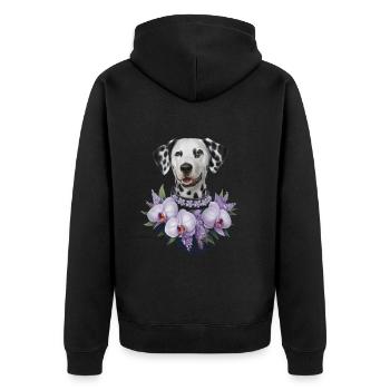 Süßer Dalmatiner mit Orchideen - Unisex Premium Bio Zip Hoodie - Schwarz - Hinten - Nico (187cm)