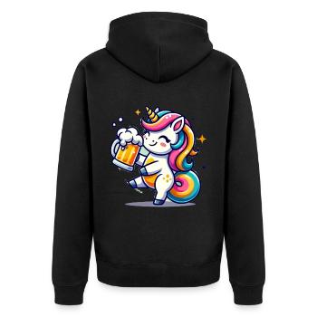 Cute Unicorn Drinking Beer - Unisex Premium Bio Zip Hoodie - Schwarz - Hinten - Nico (187cm)