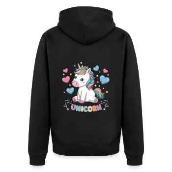 Licorne Kawaii mignonne avec des cœurs - Veste à capuche bio Premium Unisexe - noir - Dos - Nico (187cm)