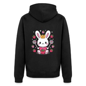 Süßer Kawaii Hase mit Erdbeeren und Süßigkeiten - Unisex Premium Bio Zip Hoodie - Schwarz - Hinten - Nico (187cm)