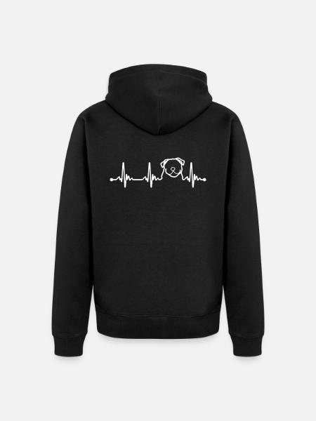 Pug Puppy Heartbeat - Unisex Premium Organic Zip Hoodie - black