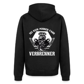 Sei kein Penner fahr Verbrenner Auto - Unisex Premium Bio Zip Hoodie - Schwarz - Hinten - Nico (187cm)