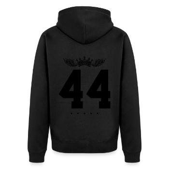 44 Zahl Krone - Unisex Premium Bio Zip Hoodie - Schwarz - Hinten - Nico (187cm)