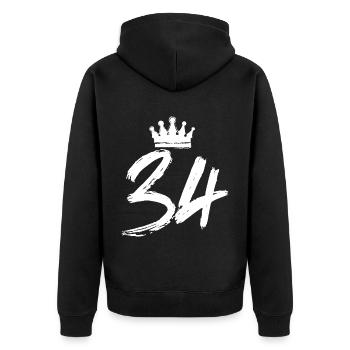 34 Zahl Krone - Unisex Premium Bio Zip Hoodie - Schwarz - Hinten - Nico (187cm)