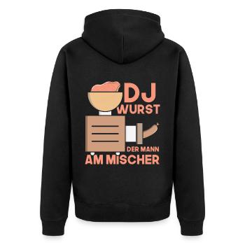Dj wurst der mann am mischer Metzger - Unisex Premium Bio Zip Hoodie - Schwarz - Hinten - Nico (187cm)