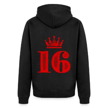 16 Zahl Krone - Unisex Premium Bio Zip Hoodie - Schwarz - Hinten - Nico (187cm)