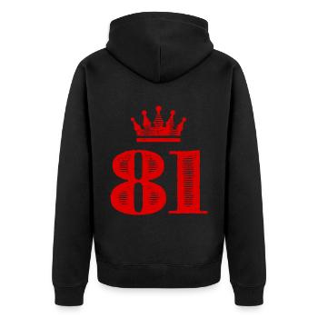 81 Zahl Krone - Unisex Premium Bio Zip Hoodie - Schwarz - Hinten - Nico (187cm)