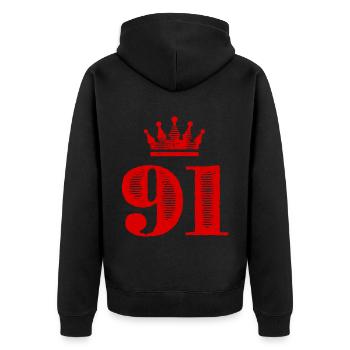 91 Number crown - Unisex Premium Organic Zip Hoodie - black - Back - Nico (187cm)