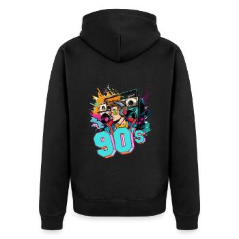 90s 90er Jahre Musik Ghettoblaster Kopfhörer Party - Unisex Premium Bio Zip Hoodie - Schwarz - Hinten - Nico (187cm)