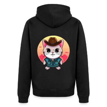 Kawaii cat in cowboy costume - Unisex Premium Organic Zip Hoodie - black - Back - Nico (187cm)