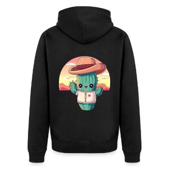 Cactus cowboy kawaii au coucher du soleil - Veste à capuche bio Premium Unisexe - noir - Dos - Nico (187cm)