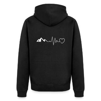 Heart Lines Motif with Mountains and Heart Gift - Unisex Premium Organic Zip Hoodie - black - Back - Nico (187cm)